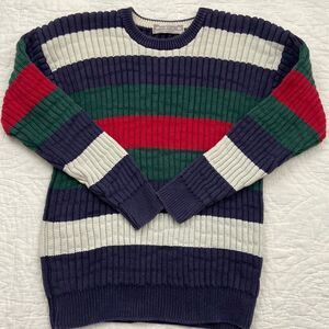 Vintage John Ashford 100% Cotton Knit Striped Sweater  size Large